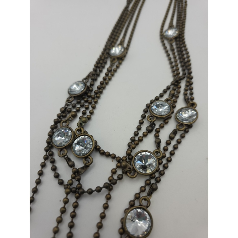 NWT Sweet Lola Steampunk Layered Ball Bead Chain Bronze Tone Rhinestone Necklac